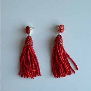 Red Beaded Tassel Earrings